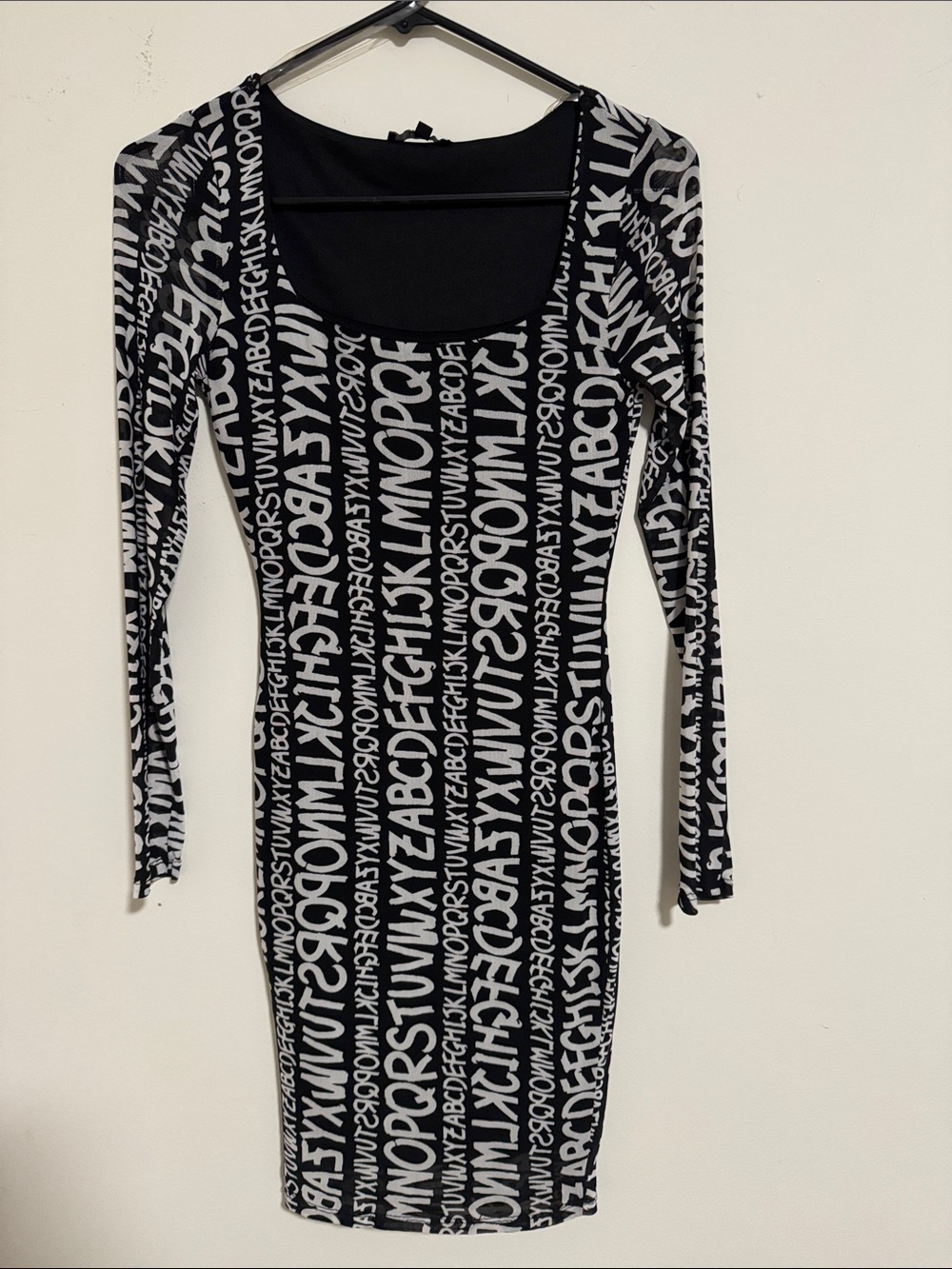 iris Black and White Alphabet Print Mini Dress